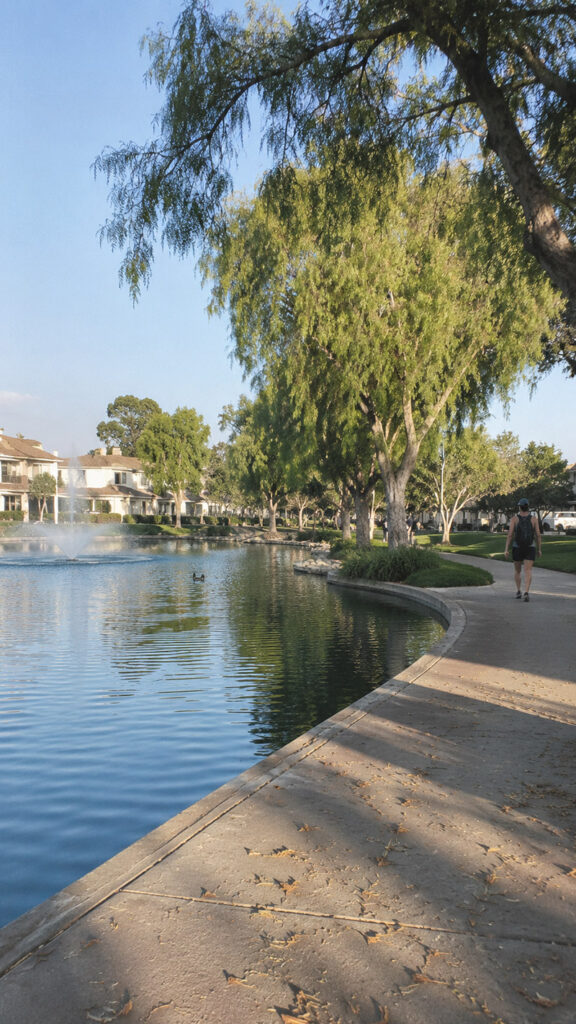 Woodbridge lake and walking path in Irvine, California